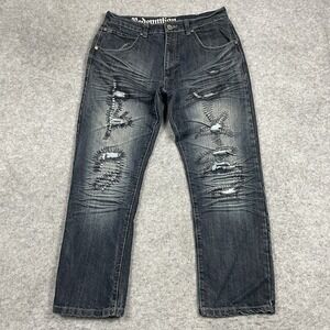 Redemption Denim Mens 36x30 Blue Dark Wash Distressed Loose Baggy‎ Straight Jean